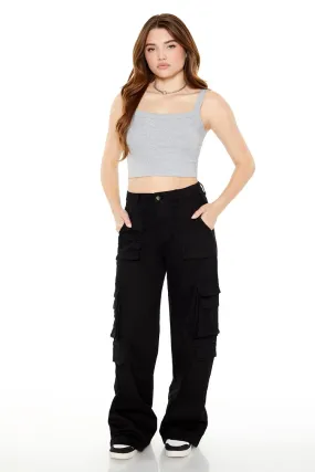 Twill Wide-Leg Cargo Pants