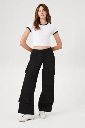 Twill Wide-Leg Cargo Pants