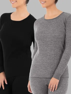 Women's Crew Neck Waffle Thermal Top, 2 Pack