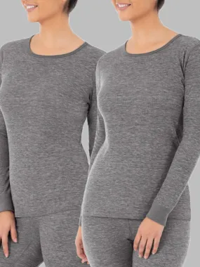 Women's Crew Neck Waffle Thermal Top, 2 Pack