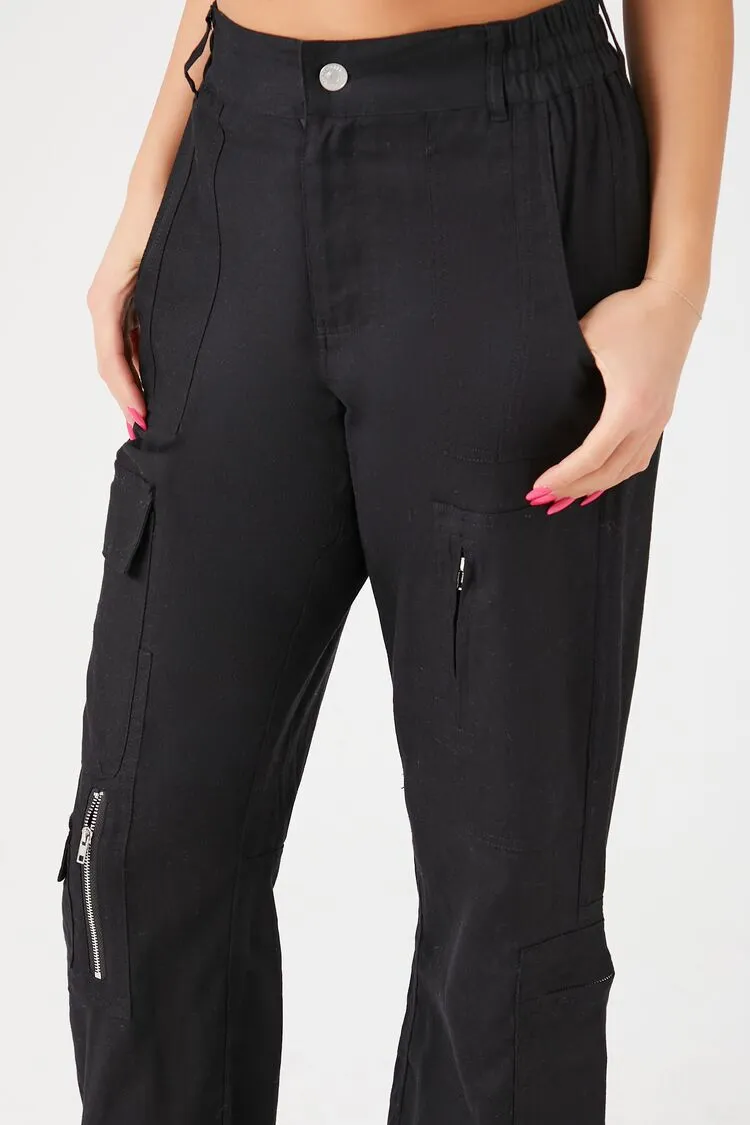 Zipper Wide-Leg Cargo Pants