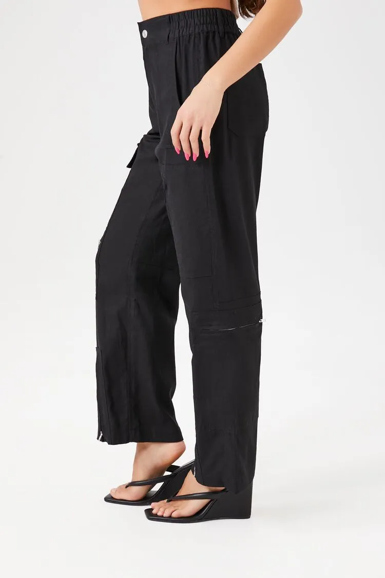 Zipper Wide-Leg Cargo Pants