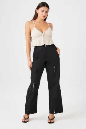 Zipper Wide-Leg Cargo Pants