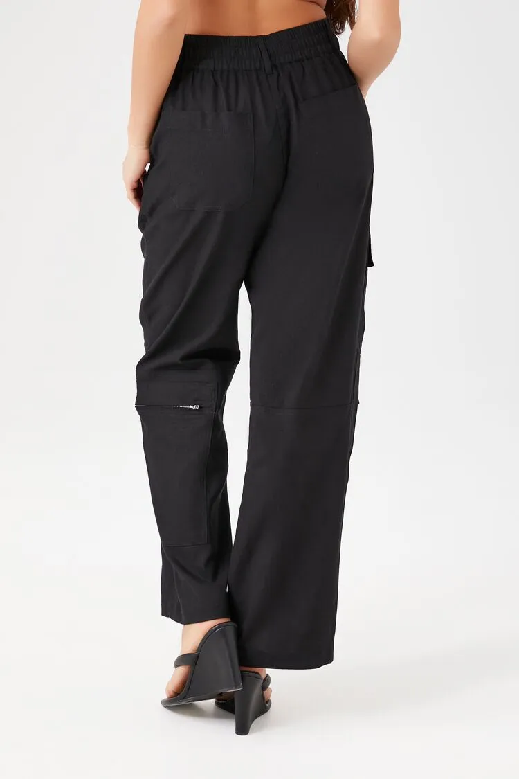 Zipper Wide-Leg Cargo Pants